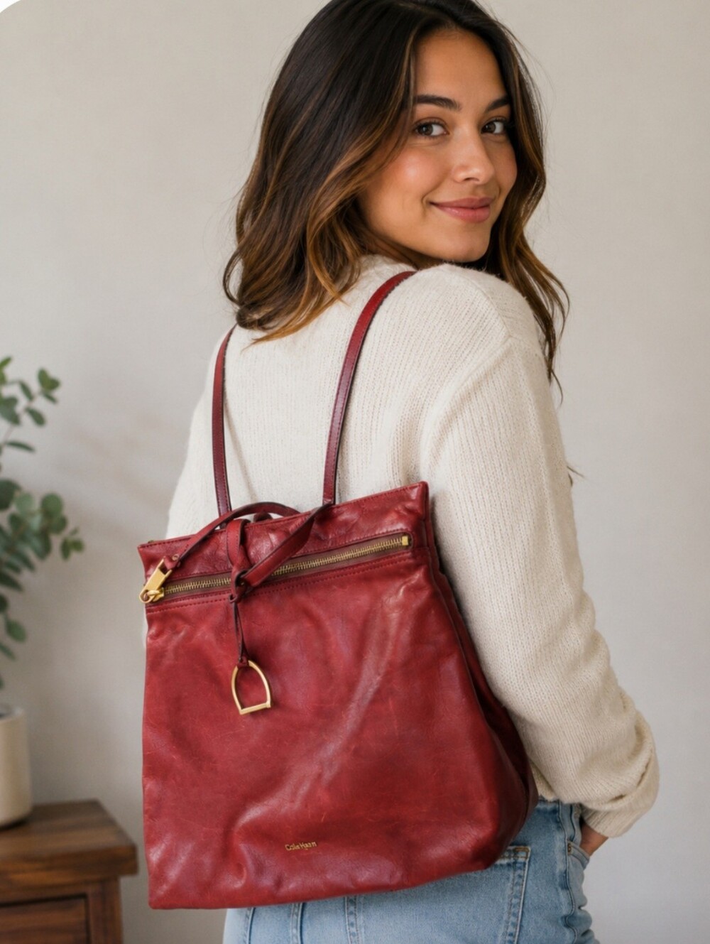 Burgundy Leather Backpack Purse